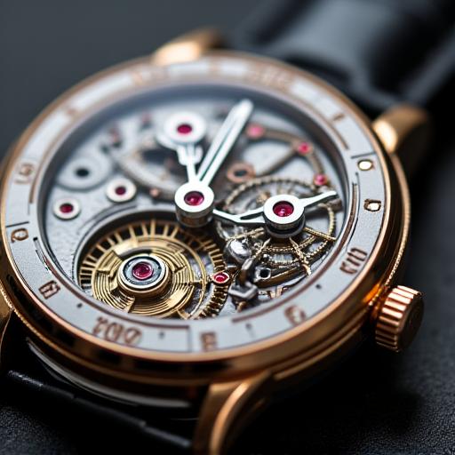 腕時計の精密な自動巻きムーブメントのクローズアップ。